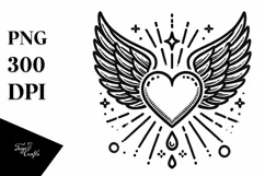 Tattoo Style Heart with Wings PNG Product Image 1