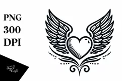 Tattoo Style Heart with Wings PNG Product Image 1