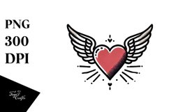 Tattoo Style Heart with Wings PNG Product Image 1