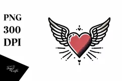 Tattoo Style Heart with Wings PNG Product Image 1