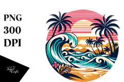 Retro Tropical Beach Waves Clipart PNG Product Image 1