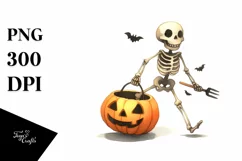 Funny Halloween Skeleton Watercolor PNG Product Image 3