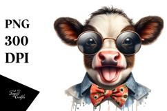 Funny Baby Cow with Sunglasses PNG Product Image 1