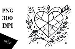 Lineart Stained Heart with Arrow PNG Product Image 1
