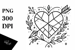 Lineart Stained Heart with Arrow PNG Product Image 1