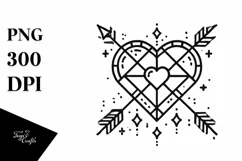 Lineart Stained Heart with Arrow PNG Product Image 1