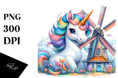 Colorful Baby Unicorn Dutch Windmill PNG Product Image 1