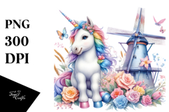 Colorful Baby Unicorn Dutch Windmill PNG Product Image 1