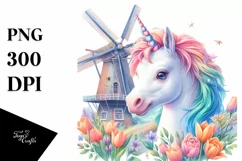 Colorful Baby Unicorn Dutch Windmill PNG Product Image 3
