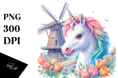 Colorful Baby Unicorn Dutch Windmill PNG Product Image 1