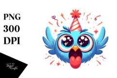 Excited Bird with Party Hat, PNG Product Image 1