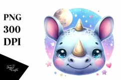 Colorful Baby Rhino Moon Clipart Product Image 1