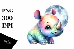 Colorful Baby Rhino Moon Clipart Product Image 3