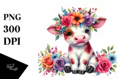 Colorful Cow with Flower Crown, PNG Product Image 3