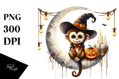 Monkey Dressed for Halloween Sitting on Half Moon PNG Product Image 1