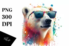 Colorful Polar Bear Wearing Sunglasses |Watercolor Image Product Image 1