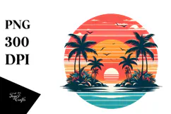 Retro Tropical Island Sunset PNG Product Image 1
