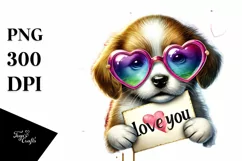 Puppy with Love You Sign, PNG Product Image 1