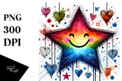 Smiling Star with Hearts, PNG Product Image 1