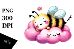 Smiling Baby Bee Adorned with Smiling Cloud PNG Product Image 1