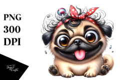 Happy Cartoon Pug, Watercolor PNG Product Image 1