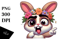 Whimsical Bunny with Flower Crown and Winking Eye PNG Product Image 1