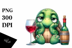 Cute Bored Turtle Holding of Wine | Clipart Product Image 3