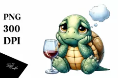 Cute Bored Turtle Holding of Wine | Clipart Product Image 1