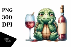 Cute Bored Turtle Holding of Wine | Clipart Product Image 3