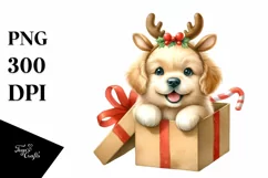 Cool Golden Retriever with Reindeer Horns PNG Product Image 3