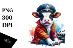 Colorful Cow with Director's Cap PNG Product Image 1