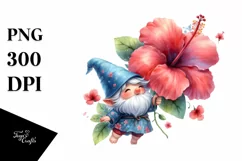 Cute Gnome Holding Hibiscus | Sublimation | Clipart Product Image 1