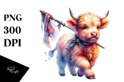 Colorful Baby Highland Cow Pole PNG Product Image 1