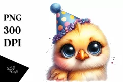 Cute Baby Chicken with Party Hat, PNG Product Image 1
