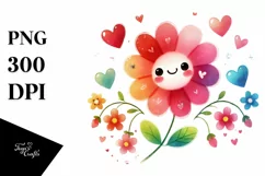 Smiling Flower with Hearts Watercolor PNG Product Image 1