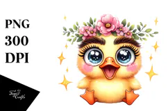 Cute Duck with Flower Crown PNG Product Image 1