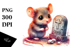 Vibrant Baby Mouse with Grave | Sublimation Clipart Product Image 1