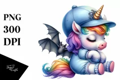Colorful Baby Unicorn with Bat PNG Product Image 3
