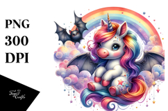 Colorful Baby Unicorn with Bat PNG Product Image 1