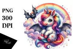 Colorful Baby Unicorn with Bat PNG Product Image 1