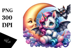 Colorful Unicorn with Bat PNG Product Image 1