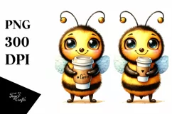 Cute Happy Bee Holding Cup of Coffee | Clipart Product Image 3