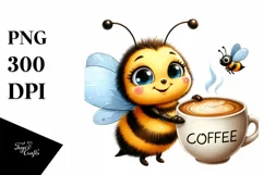 Cute Happy Bee Holding Cup of Coffee | Clipart Product Image 3