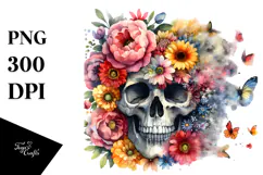 Skull Half of Spring Flowers PNG Product Image 1