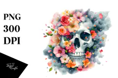 Skull Half of Spring Flowers PNG Product Image 1
