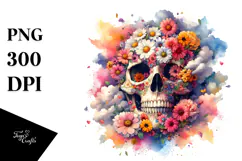 Colorful Spring Flower Skull PNG Product Image 1