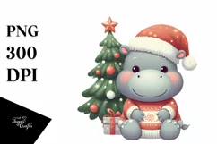 Cute Baby Hippo in Winter Scene PNG Product Image 3