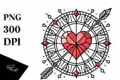 Lineart Stained Heart with Arrow PNG Product Image 1