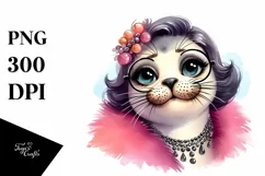 Whimsical Cute Seal Portrait Watercolor Clipart Product Image 3