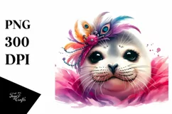 Whimsical Cute Seal Portrait Watercolor Clipart Product Image 3